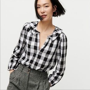 JCrew Open Ruffle V Neck Button Up Blouse